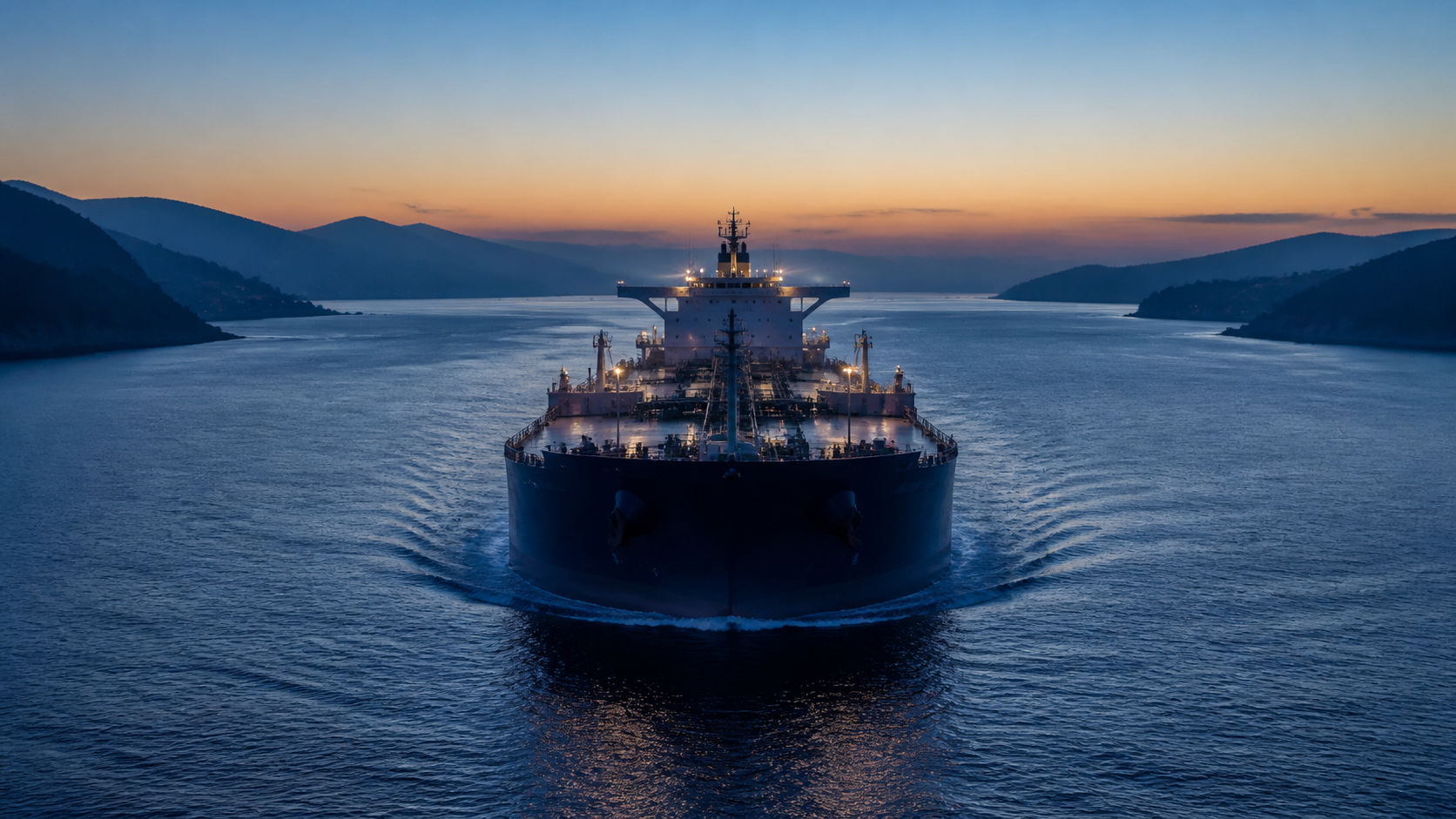 Navio petroleiro atravessa estreito ao amanhecer em meio à tensão no mercado de petróleo