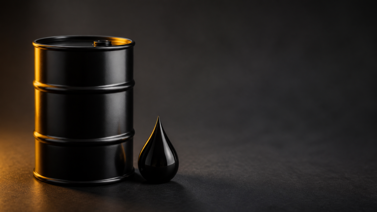 Barril de petróleo e gota de óleo em composição minimalista