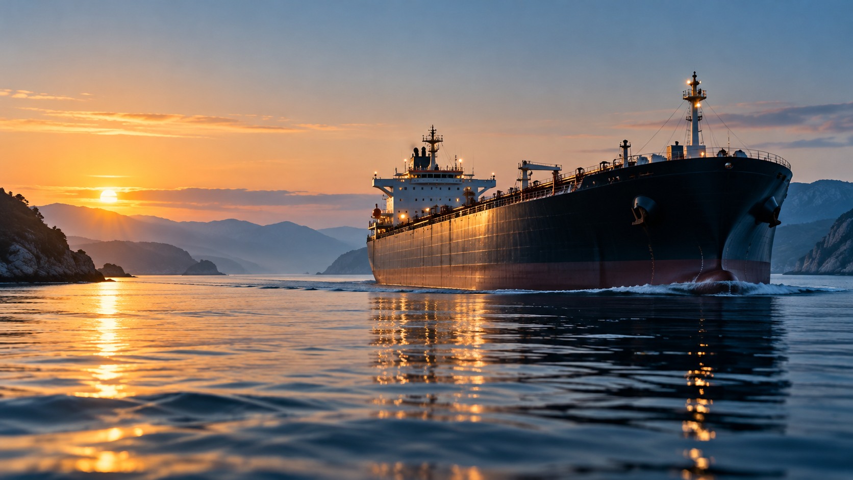 Navio petroleiro atravessa um canal marítimo ao amanhecer, tema do mercado de 20 de outubro de 2026